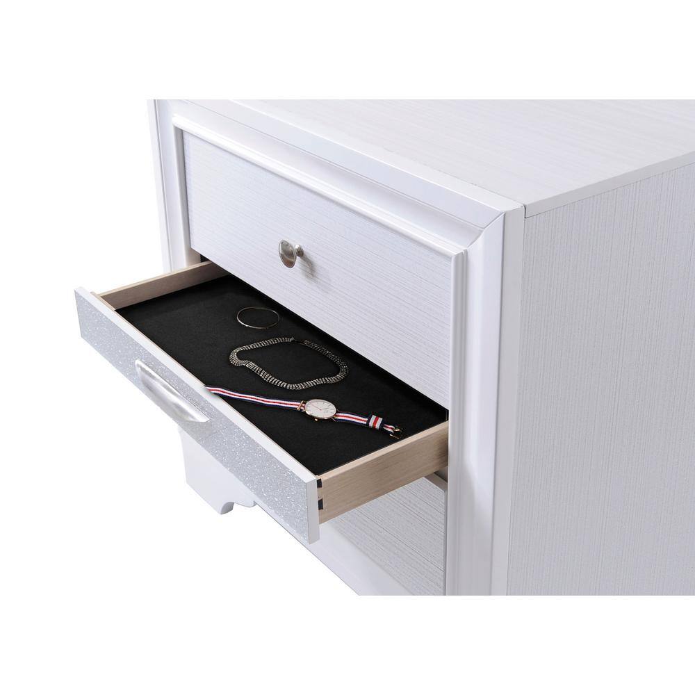 Elegant Naima 3-Drawer White Nightstand with Light Gray Trim