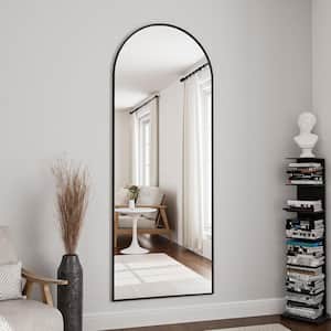 22 in. W x 65 in. H Arched Black Aluminum Alloy Framed Wall Mirror Free Standing Floor Mirror