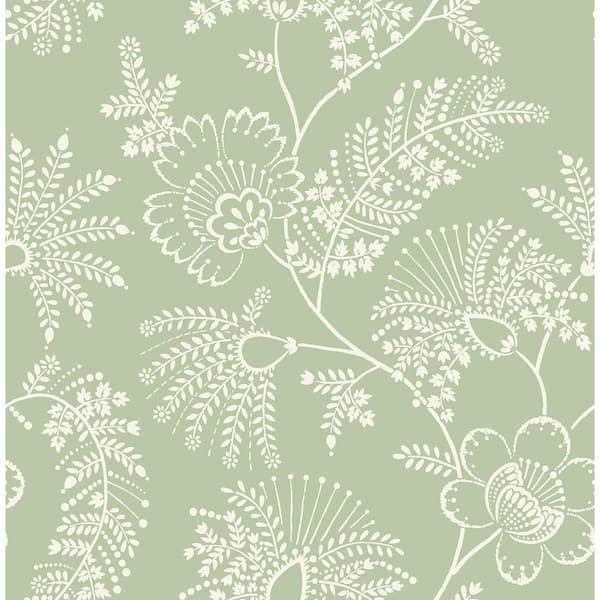 A-Street Prints Maeve Green Sage Jacobean Trail Matte Non Woven Wallpaper Sample