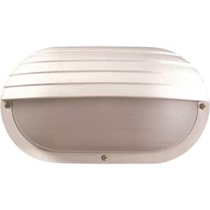 Mini 1-Light White Polycarbonate Outdoor Ceiling Flush Mount/Wall Mount Sconce with Polycarbonate Half Oval Sphere