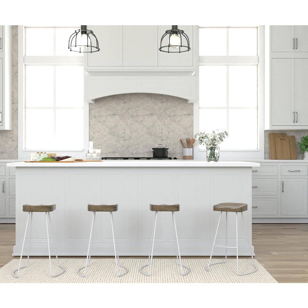 Set of 2 Natural Mango Wood and White Iron Counter Stools