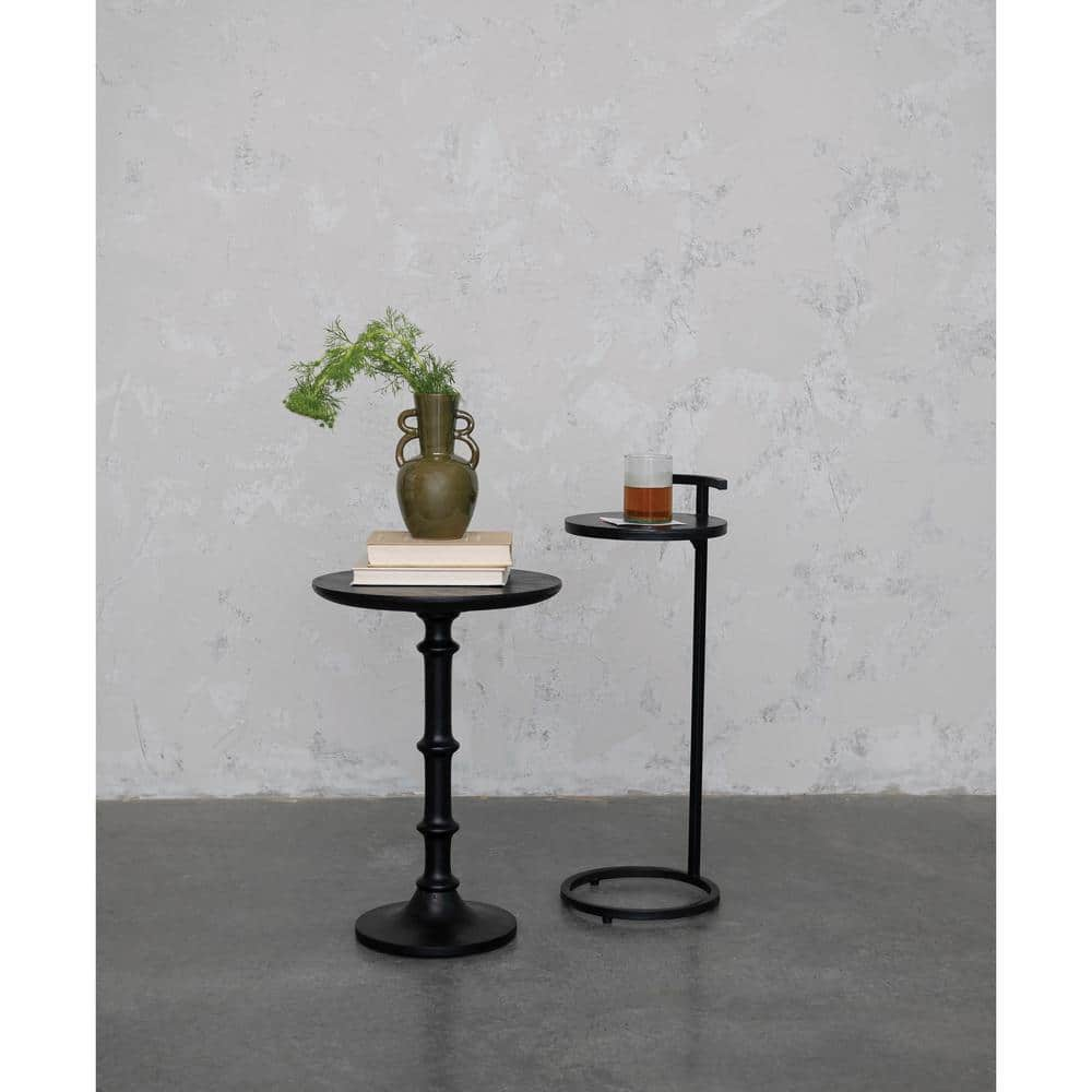 Storied Home Modern Sculptural Wood End Accent Table Matte Black