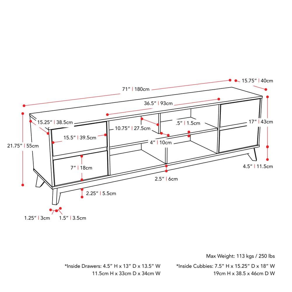 Gray Wood Grain TV Stand with Drawers for TVs up to 85"