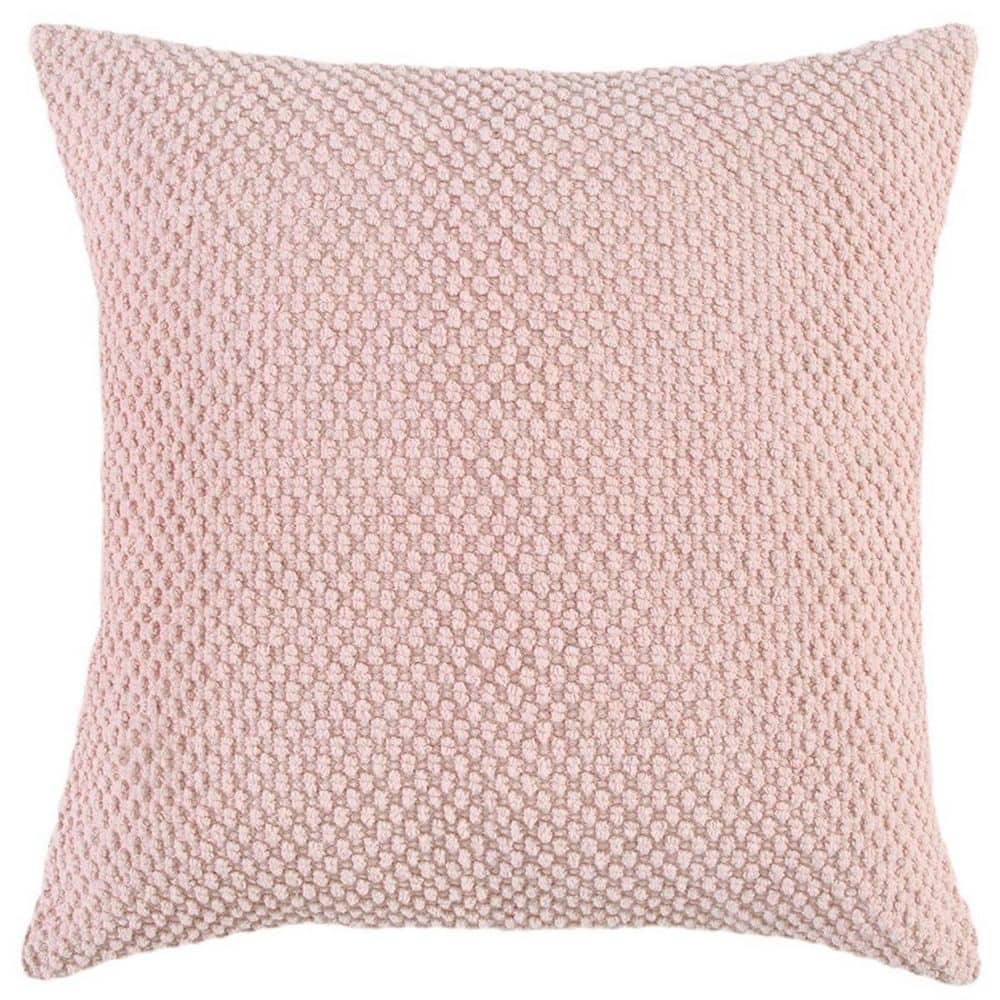 Blush Cotton Textured Square Throw Pillow with Zipper Closure