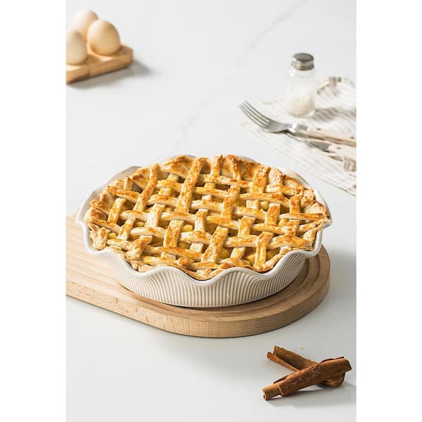 1-Piece Deep Pie Dish Ceramic Fluted Edge Bakeware Set with Non-Stick Oven Dishwasher Safe Farmhouse Design