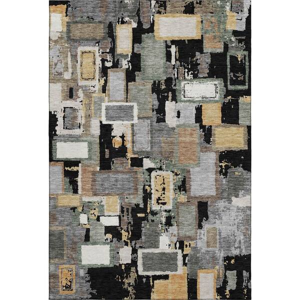 Mayfield Premium Machine Washable Abstract AMF2246 Black 10 ft. x 14 ft. Area Rug