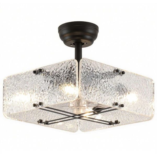 JUSHENG 15.7 in. Indoor Black Ceiling Fan 4-Light with Remote Chandelier Caged Ceiling Fan