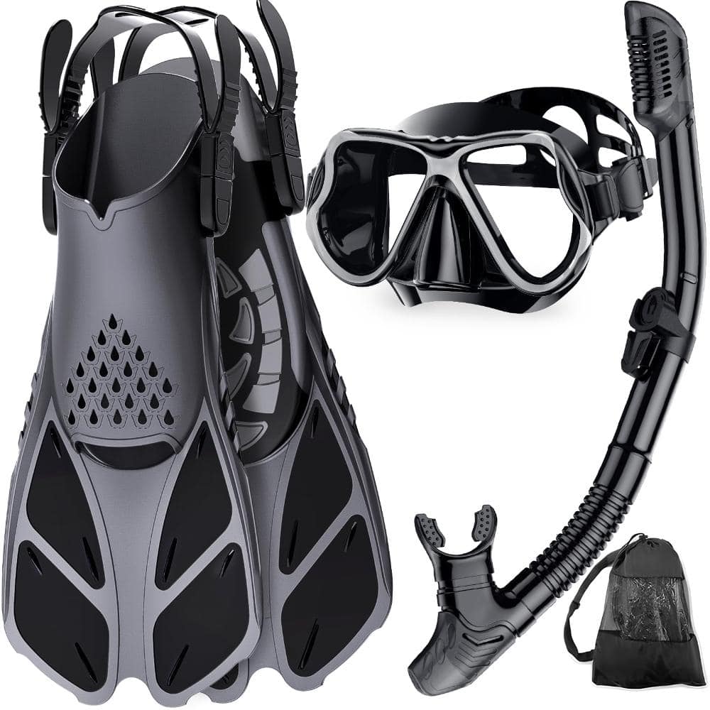 Adult Snorkeling Gear Set with Panoramic Anti Fog Mask, Dry Top Snorkel ...