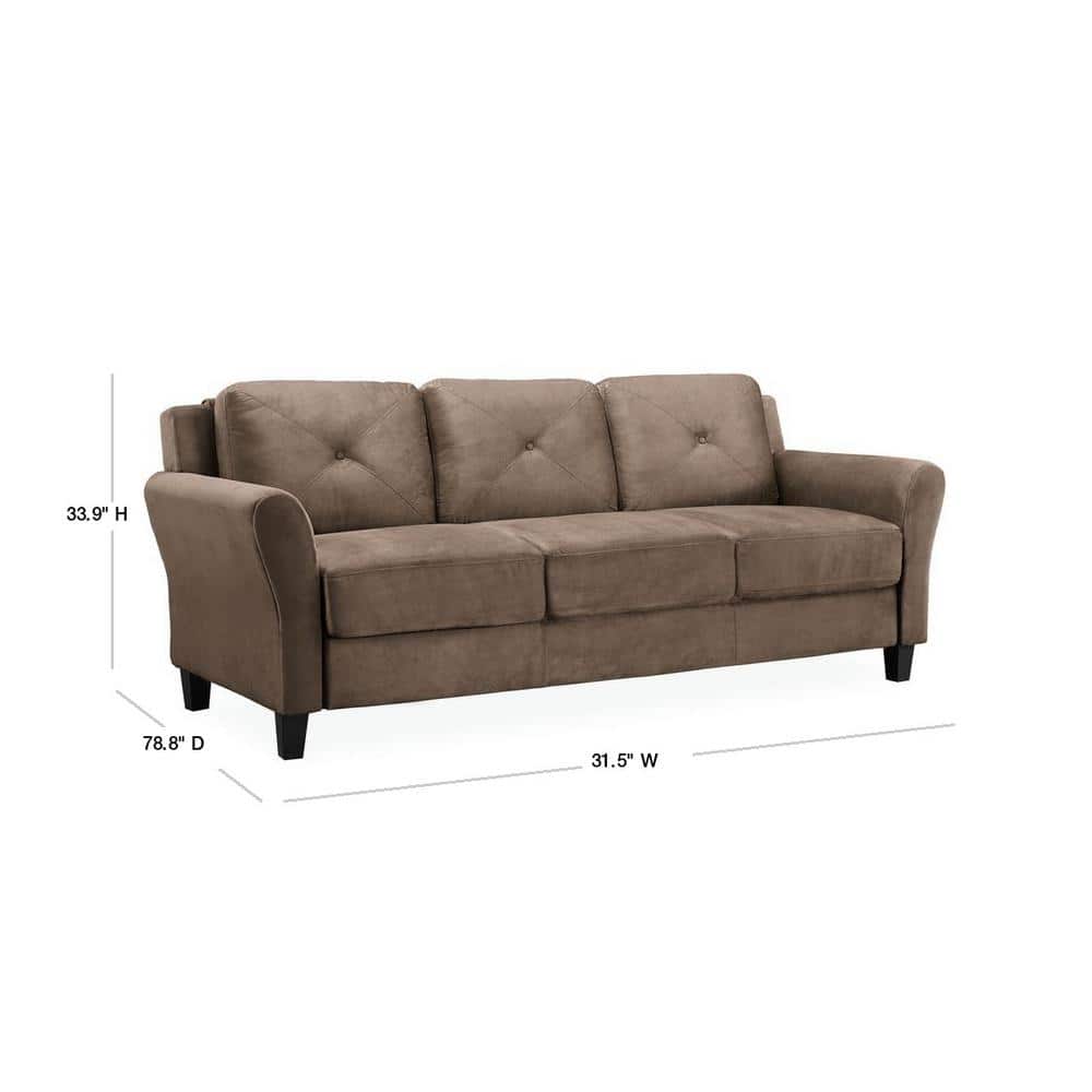 Harold Brown Tufted Microfiber Sofa with Rolled Arms
