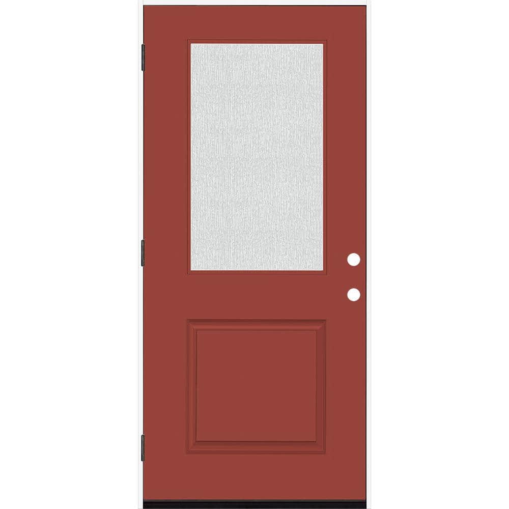 Legacy 36 in. W. x 80 in. 1/2 Lite Rain Glass RHOS Primed Morocco Red Finish Fiberglass Prehung Front Door