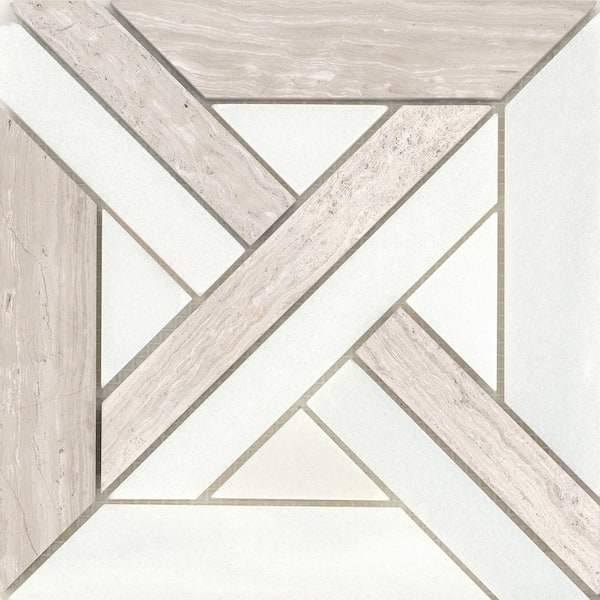 EMSER TILE Alluro Cream 9.02 in. x 9.02 in. Basketweave Polished Marble Mosaic Tile (0.564 sq. ft./Each)