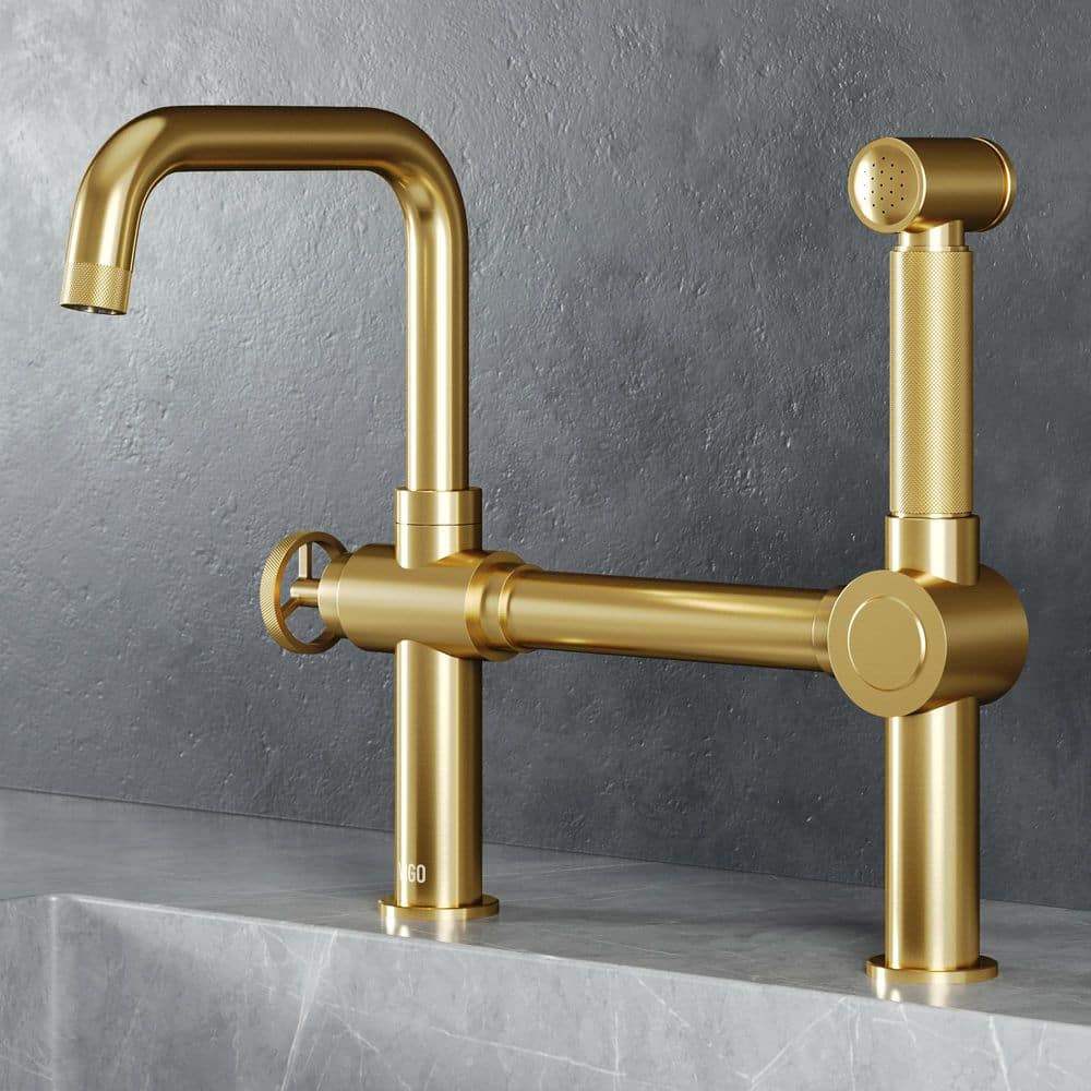 VIGO Cass Single-Handle High-Arc Widespread Bridge Kitchen Faucet
