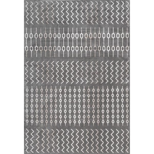 nuLOOM Roma Machine Washable Tribal Gray 6 ft. 7 in. x 9 ft. Area Rug