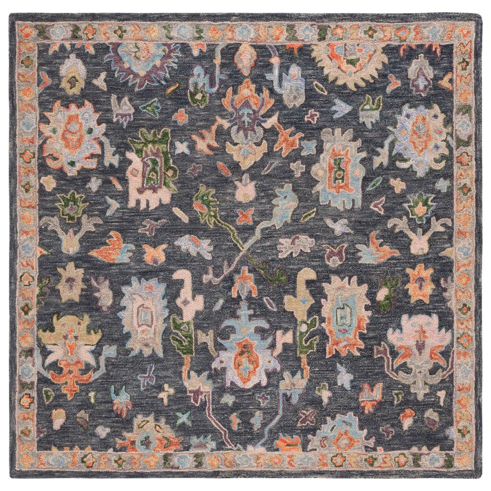 Blossom 6 ft. x 6 ft. Dark Gray/Sage Border Floral Oriental Square Area Rug price history on PriceWatchPro