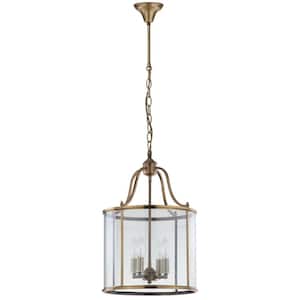 Sutton Place 4-Light Brass Cage Medium Hanging Pendant Lighting with Clear Shade