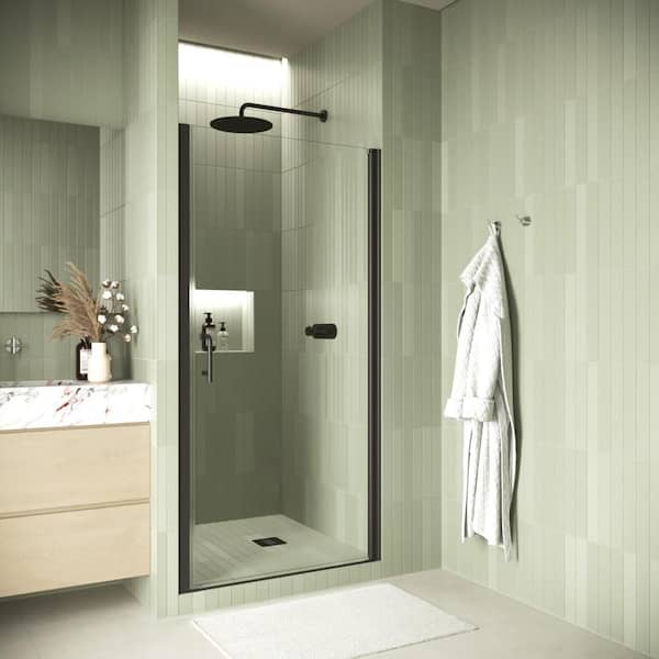 Streamline Tahoe 34 in. W x 72 in. H Pivot Shower Door, CrystalTech Treated 1/4 in. Tempered Clear Glass, Matte Black Hardware