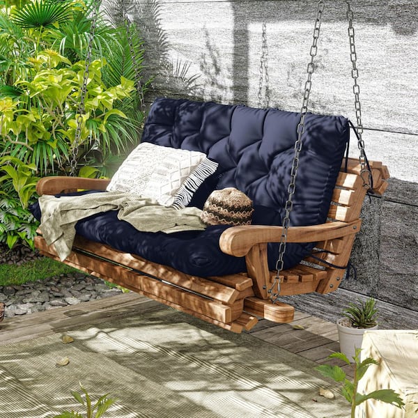 47 in. x 40 in. x 5 in. 2-Seater Contoured Replacement Outdoor Porch Swing Cushion with Backrest Bench Cushion Navy