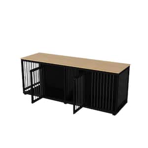 94.5 in. Wooden Heavy-Duty Dog Crate Kennel Cage with Divider for 2-Dogs Extra Large Dog Crate House for Large Dog Black