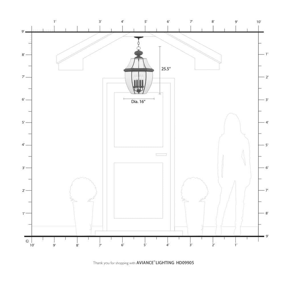 Monterey 4-Light Black Brass Outdoor Pendant with Beveled Glass