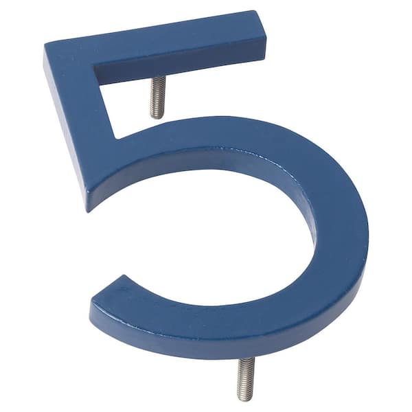 Montague Metal Products 4 in. Sea Blue Aluminum Floating or Flat Modern House Number 5