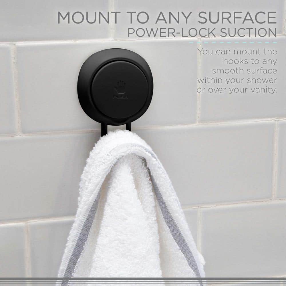 Matte Black Gel Suction Power Wall Mounted Hook Set
