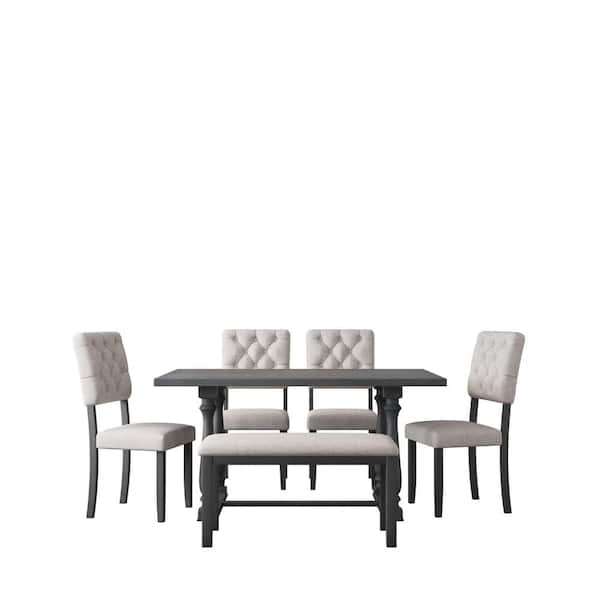 wetiny 6-Piece Wood Top Espresso Dining Set