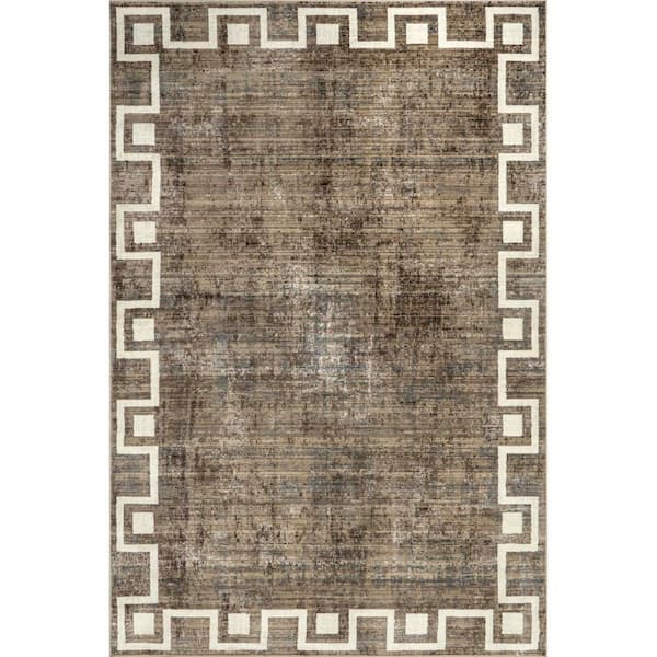 Olvera Geometric Bordered Beige 9 ft. x 13 ft. Area Rug