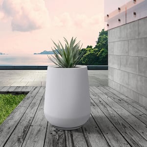 10.63 in. x 13.78 in. Round Pure White Lightweight Concrete and Weather Resistant Fiberglass Planter with Drainage Hole