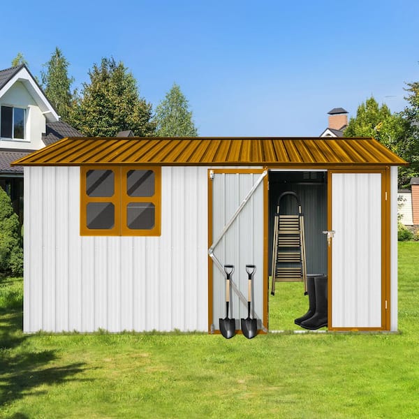 Metal Garden Sheds 12 ft. x 10 ft. Outdoor Storage Sheds White + Yellow with Window (111.24 sq. ft.)