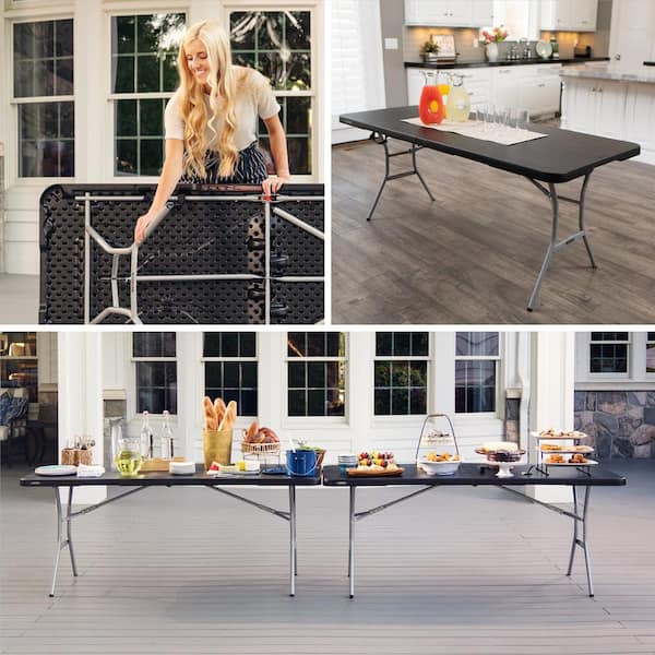 黒の長方形テーブル Lifetime 72 in. L Rectangle Black Resin Top Fold-In-Half Table