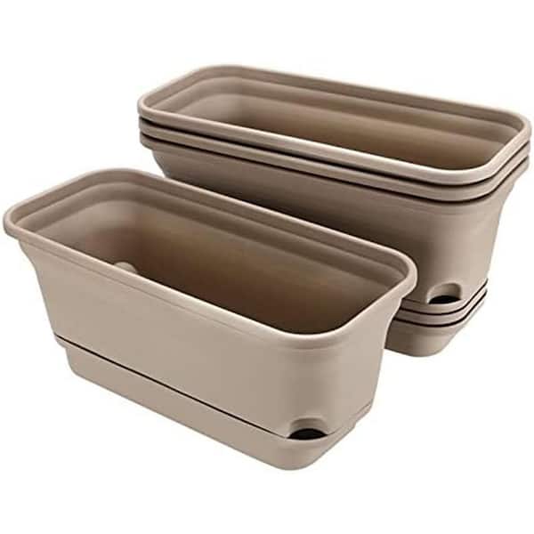 15 in. L x 6.3 in. W x 6.5 in. H Brown Indoor Outdoor Plastic Self Watering Rectangle Windowsill Planter 4-Pack