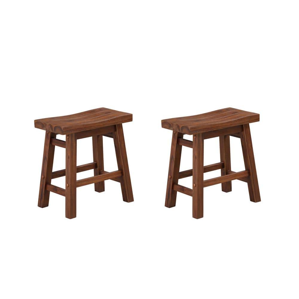 Set of 2 Rustic Chestnut Wire-Brushed Saddle Stools, 18" Height
