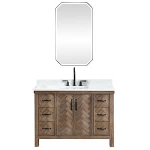 Javier 48 in. W x 22 in. D x 33.9 in. H Single Sink Bath Vanity in Gray with White Grain Composite Stone Top and Mirror
