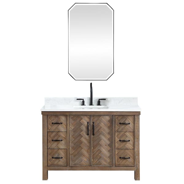 Javier 48 in. W x 22 in. D x 33.9 in. H Single Sink Bath Vanity in Gray with White Grain Composite Stone Top and Mirror