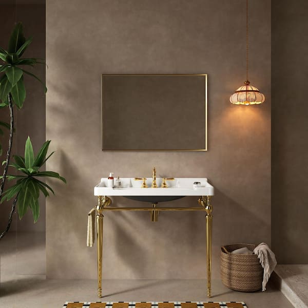36 in. Freestanding Gold Bath Vanity with White Ceramic Top Unassembled