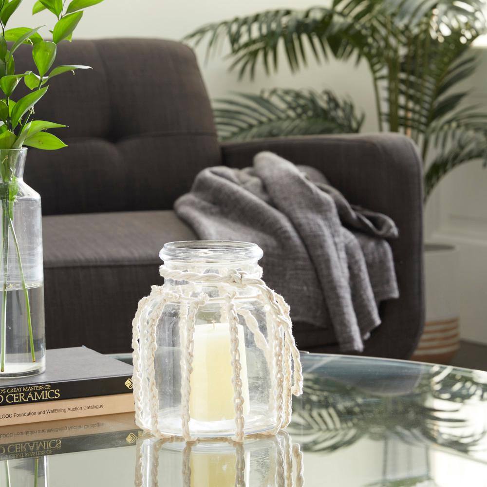 Coastal Charm Wooden Hanging Candle Lantern, 8" Clear Glass