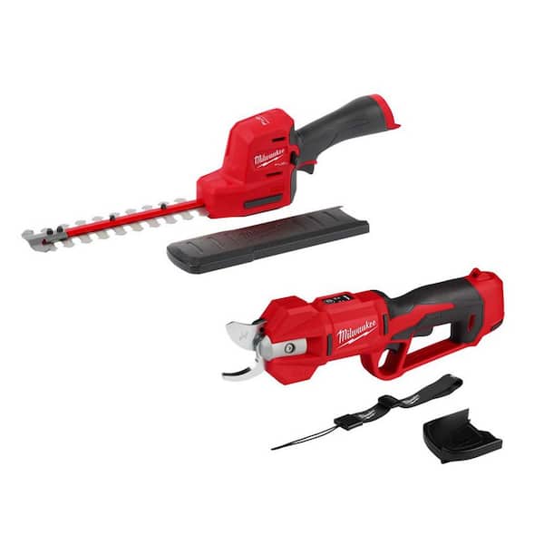 Milwaukee M12 FUEL 8 in. 12V Lithium-Ion Brushless Cordless Battery Hedge Trimmer w/M12 Brushless Pruner Shears (2-Tool)