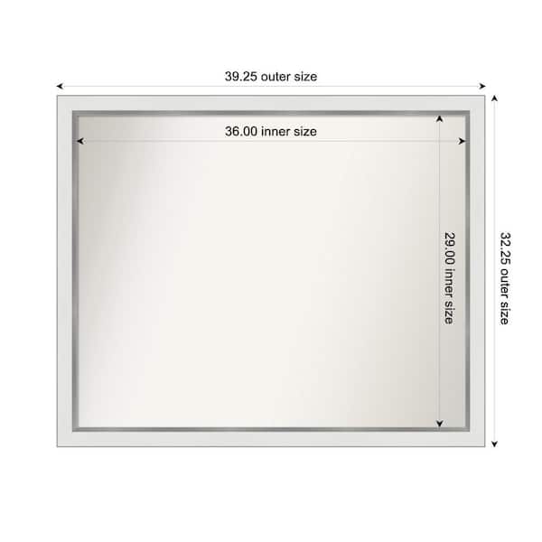 Amanti Art Medium Rectangle Satin White Silver Casual Mirror (32 in. H x 39 in. W)