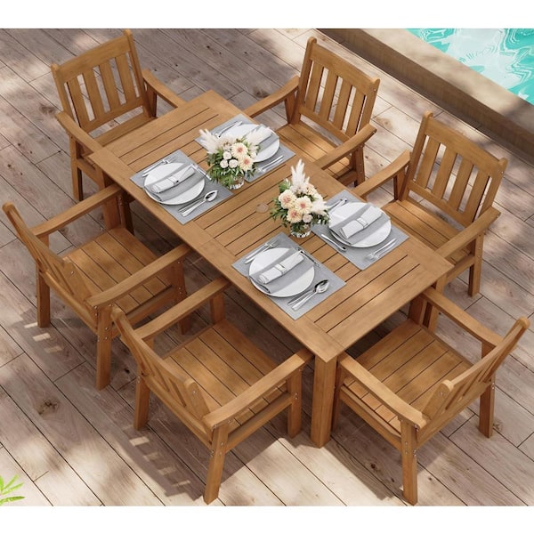 7-Piece HIPS Outdoor Dining Set, Aluminum Frame Table w/ 2 in. Umbrella Hole and Armchairs, All-Weather for Patio/Garden