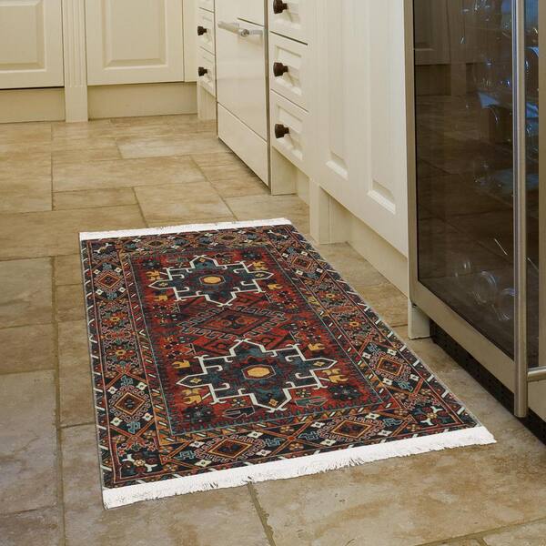 Ottomanson Non Shedding Washable Wrinkle-free Flatweave Border 2x3 Area Rug/Entryway  Mat, 2 ft.x3 ft.,Light Gray/Multicolor LSB7402-2X3 - The Home Depot