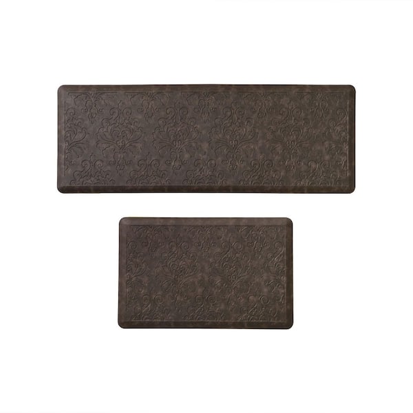Chef Gear Marni Brown 17.5 in. x 48 in. Floral Synthetic 2-Piece Kitchen Mat Set