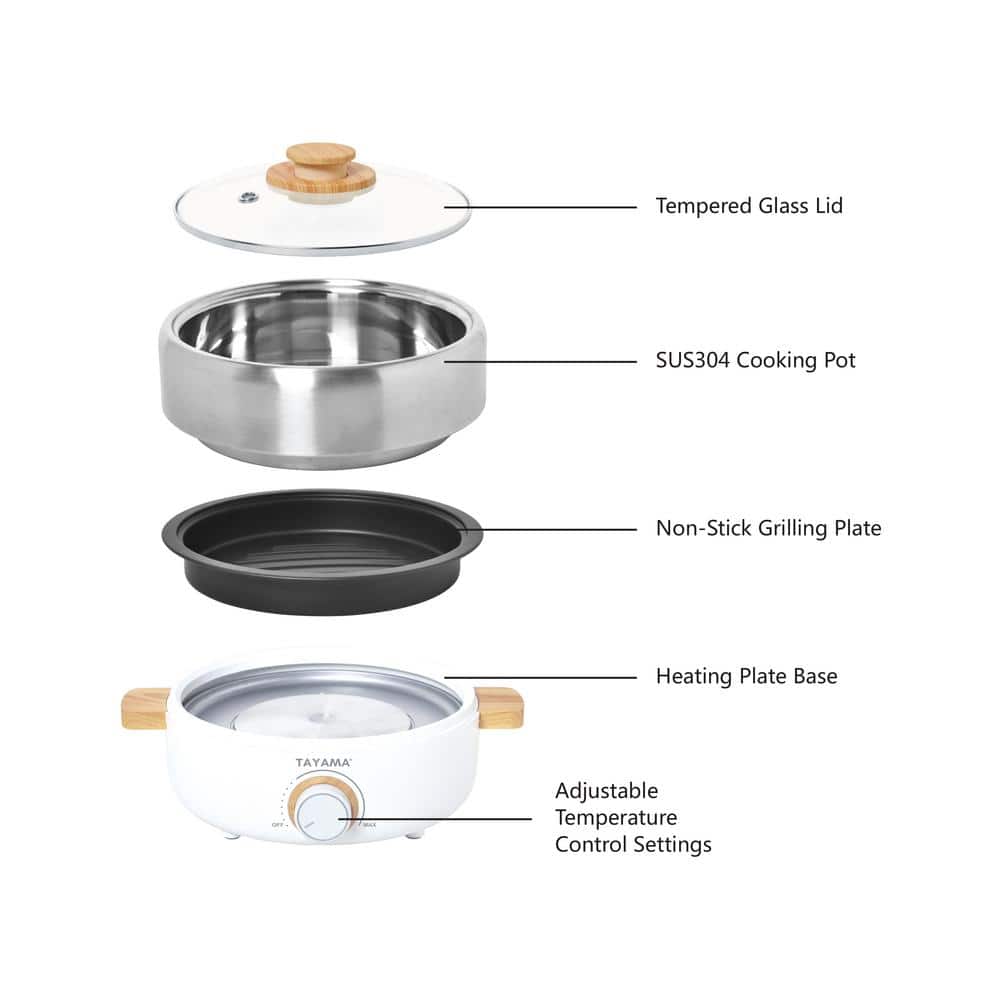 White Stainless Steel Non-Stick Multi-Cooker with Grill Plate