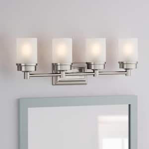 Cade 27.5 in. 4-Light Brushed Nickel Bathroom Vanity Light Fixture with Frosted Glass Shades