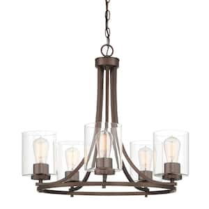 Liam 5-Light Contemporary Satin Copper Bronze Chandelier with Clear Glass Shades For Dining Rooms