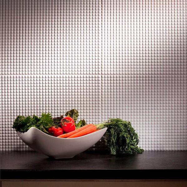 Fasade 18.25 in. x 24.25 in. Matte White Squares PVC Decorative Tile Backsplash