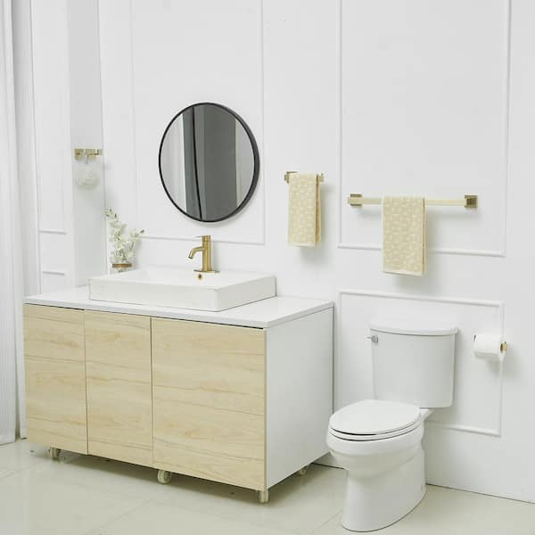 5-Piece Bath Hardware Set with Towel Bar Towel Hook Toilet Paper Holder in Brushed Gold