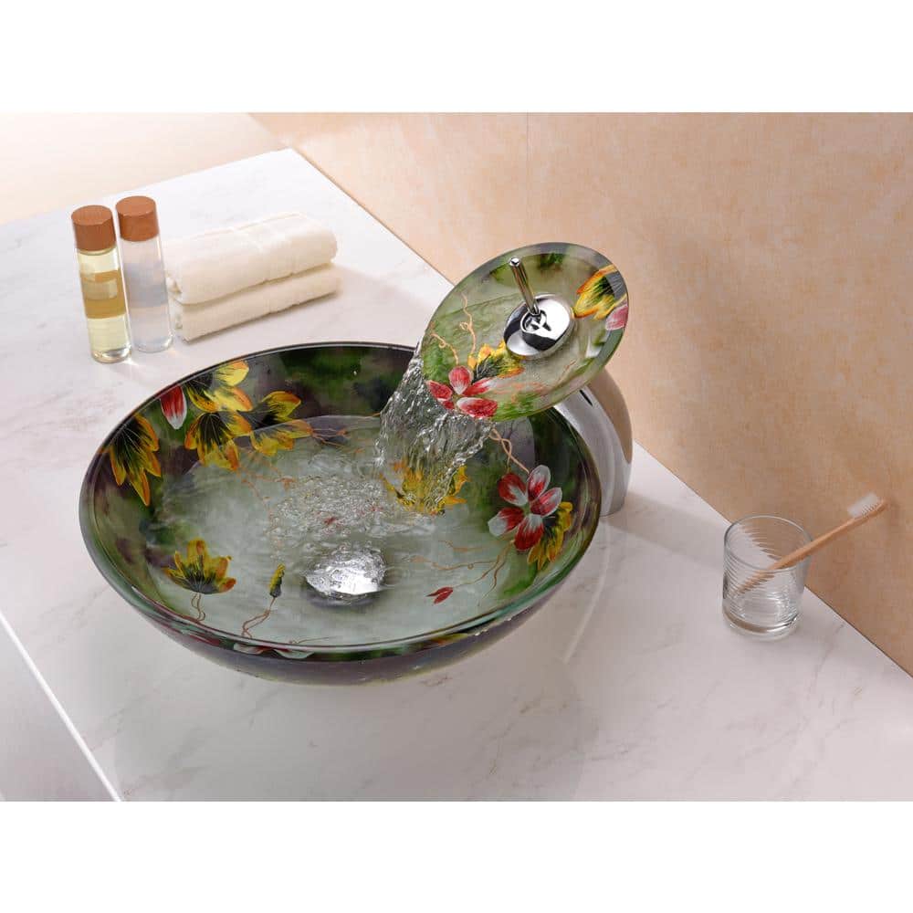 Impasto Series Vessel Sink in Hand Painted Mural with Matching Chrome Water