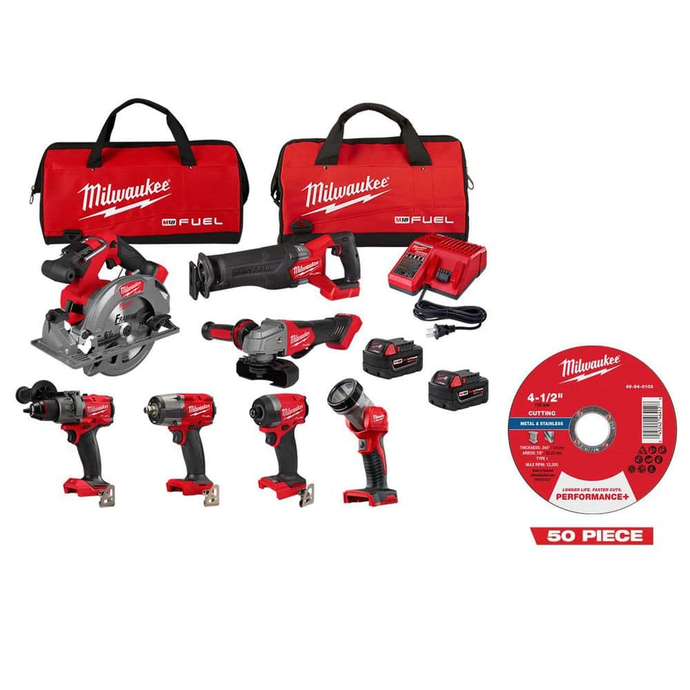 M18 FUEL 18V Cordless Combo Kit with 2 5.0 Ah Batteries (7-Tool)w/ 50 4 1/2 in Performance + Metal Cutoff Wheel Type 1 price history on PriceWatchPro