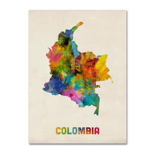 14 in. x 19 in. Colombia Watercolor Map by Michael Tompsett Floater Frame Travel Wall Art