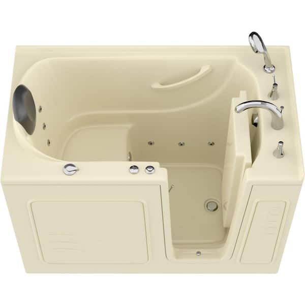 Universal Tubs Safe Premier Series 30 in. L x 52 in. W Whirlpool Bathtub with Right Drain in Biscuit with Fast Filling Faucet Set